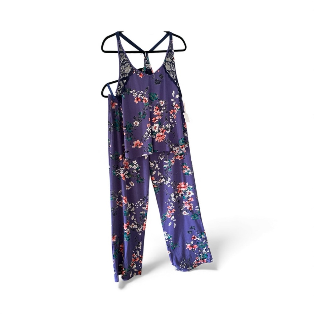 Large NWT Linea Donatella Purple Floral Pajama Set